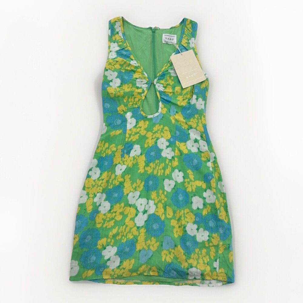 Sabo Dress Size XS Mini Scarlet Keyhole Spring Summer NWT Green Yellow